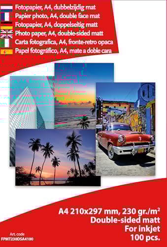 Papel Fotográfico Inyección de Tinta Albyco A4, 230 gr/m², Mate a doble Cara, envase de 100 Hojas