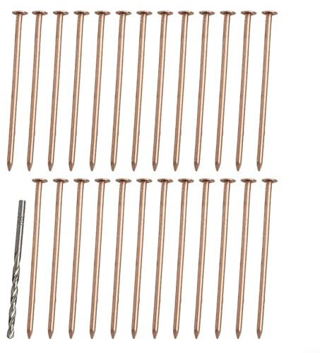 Jotekonoby 4 Inch Copper Tree Killer Nails, Stump Root Removal Spikes Hardware Set with Drill Bit for Efficient Garden Yard Woodworking Projects(25pcs)