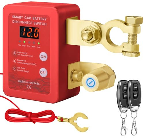 Disjoncteur de batterie télécommandé sans fil - 12 V - 240 A - Interrupteur d'arrêt automatique - Coupe circuit batterie pour voiture, camping-car, ATV, camion, bateau (Avec affichage-LED)