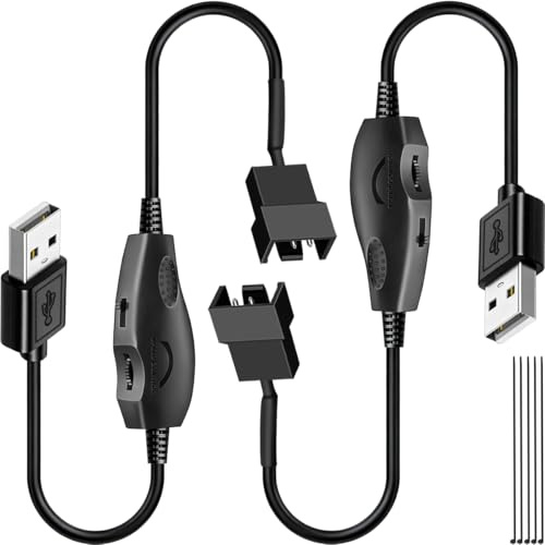 MKBKLLJY 2PCS 12V USB Fan Power Adapter Cable with Switch Speed Control Voltage Step-Up USB to 3-Pin / 4-Pin PC Fan Adjustable Controller, with Cable Zip Ties