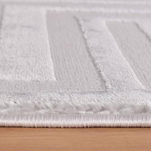 KADIMA DESIGN Moderner Teppich Skulpturales 3D-Muster Pflegeleicht Zeitlos Waschbar Strapazierfähig Robust Silber 140x200 cm Esszimmer Wohnzimmer Fußbodenheizung geeignet Oeko-TEX | ILLER