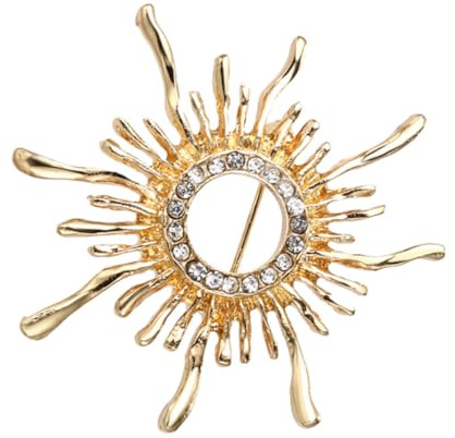 Broche Dorée Soleil Rétro en Alliage, Élégante et Légère | Bijoux Finition Soignée, Texture Raffinée, Style Chic et Créatif, Accessoire Vestimentaire Distinctif