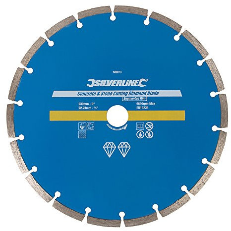 Silverline 589673 Concrete and Stone Cutting Diamond Blade 230 x 22.23 mm Segmented Rim
