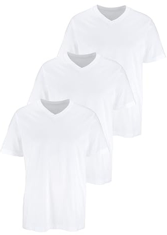 H.I.S Herren T-Shirt mit V-Ausschnitt im 3er Pack in weiß, aus Reiner Baumwolle