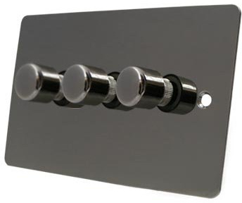 Light Dimmer Switch 3 Gang 400W - Polished Black Nickel Flat - 10 Amp 3 Gang 2 Way