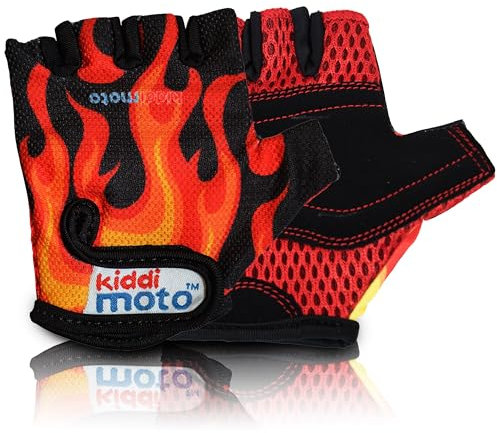 KIDDIMOTO Guanti da Bicicletta per Bambini/Ragazzo/Ragazza - Guanti Ciclismo Corto Mezze Dita - M (4-8 anni) - Fuoco Flames