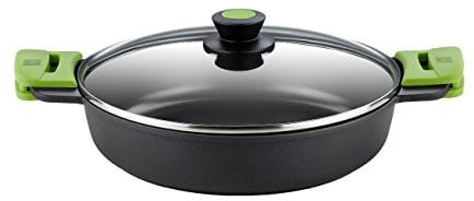 BRA Cacerola Baja con Tapa de Cristal y Asas de Silicona, Aluminio fudido, Negro, 28 cm