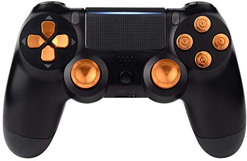 eXtremeRate Botones Metálicos de Aluminio para ps4 Mando - Kit de Repuesto con Joysticks Analógicos y Teclas Botón para ps4 Slim/Pro Controlador (Dorado)