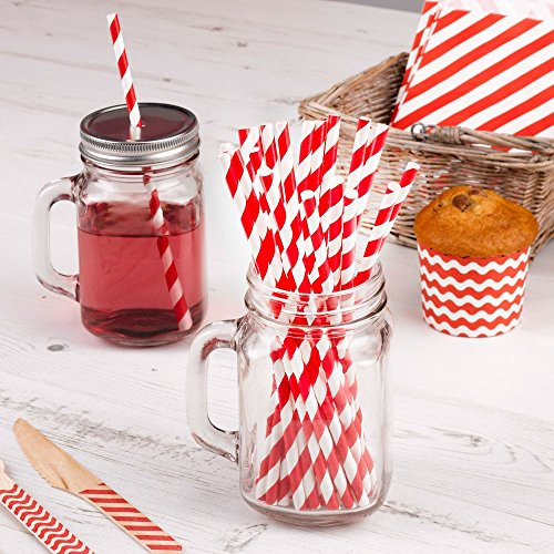 Premium Weddings Papierstrohhalme rot gestreift 25 Stück - Papier-Trinkhalme Strohhalme Papier Trinkhalme Papier Papierhalme Streifen rot