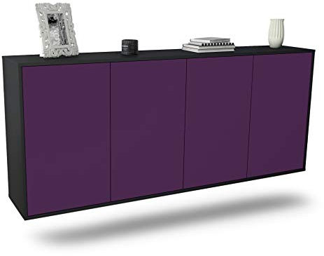 Dekati Sideboard Lakewood hängend (180x77x35cm) Korpus anthrazit matt - Front Lila - Push to Open