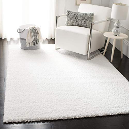 Safavieh Tapis Shaggy pour Salon, Salle à Manger, Chambre à Coucher - Collection August Shag - Poils Courts - Blanc - 160 x 229 cm