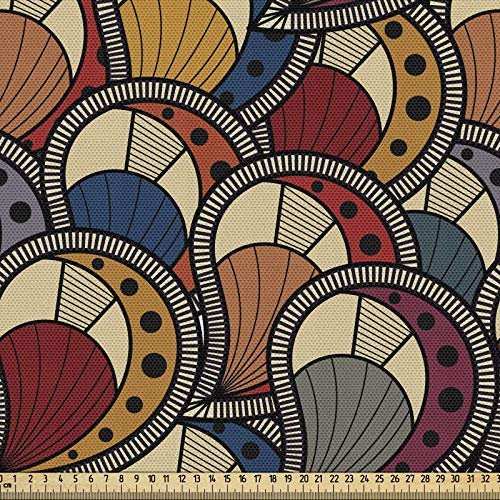 ABAKUHAUS afrikanisch Gewebe als Meterware, Abstrakte Paisley-Motive, Schön Gewebten Stoff für Polster und Wohnaccessoires, 1M (148x100cm), Mehrfarbig Braun