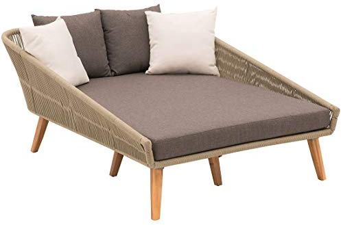 OUTLIV. Avarua Daybed, 126x160x71 cm, Akazie/Holz/Rope | Akazie/Holz/Rope, 2-Sitzer, inkl. Kissen, 126x160x71 cm, Akazie geölt / Taupe, für Garten und Terrasse
