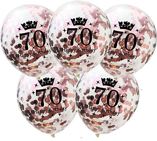 DIWULI Luftballons 70 Geburtstag 5 Stück - Zahl 70 Ballons 70 Jahre, Geburtstagsdeko 70. Geburtstag Deko Rose-Gold Party-Deko Happy Birthday Ballons Dekoration Zahlen-Ballon Zahlen-Luftballon Geschenk