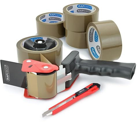 Rapesco 1581 Germ-Savvy Antibakteriell 960 Klebeband-Handabroller mit 5 Braune Packbänder