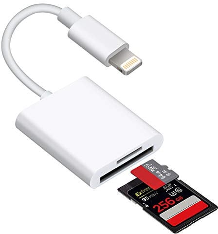 Lightning to SD TF Card Reader for Select iPhone, iPad Models (Support iOS 16 and Before), Trail Game Camera Viewer, No App Required (White)
