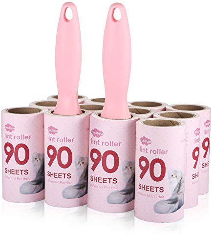 Soulpala Rodillo Quitapelusas (12 Rodillos de 90 Hojas+ 2 Mangos) Cepillo Adhesivo Rodillo Quitapelos Mascotas Rodillo de Pelusa Removedor Pelo Recogen Pelusas, Polvo para Ropa, Muebles y alfombras