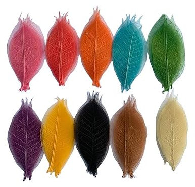 RATREE SHOP 100 Pcs Mixed Colors 4-5 Inches Skeleton Leaves Rubber Tree Natural Scrapbook Craft, Card Wedding, DIY Craft, Bouquets, Seasonal Gift Large Leaves