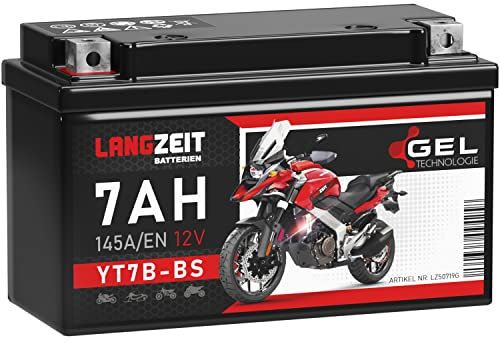 LANGZEIT YT7B-BS Motorradbatterie GEL 12V 7Ah 145A/EN 50719 YT7B-4 GT7B-4 CT7B4 FT7B4 EB7B-BS 507 901 012 Batterie 12V doppelte Lebensdauer vorgeladen auslaufsicher wartungsfrei