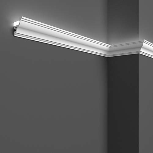LED Decken- und Wand-Stuckleisten (10 lfm - KH905) für indirekte Beleuchtung mit LED-Streifen | Dekorative, vorgefertigte Duropolymer (besser als Styropor) (10 Stück à 1 Meter)