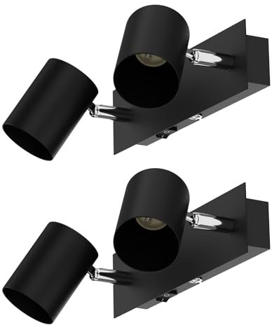 ledscom.de 2 Stück Wandleuchte WAIKA, 2-flammig, Schalter, schwarz matt, eckig, 2x GU10 max. 60W