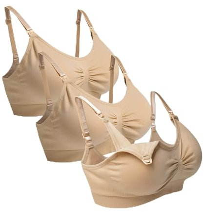 O-WareBaby Maternity Nursing Bra Seamless Breastfeeding Bras for Women 3 Pack S-XXL Skin