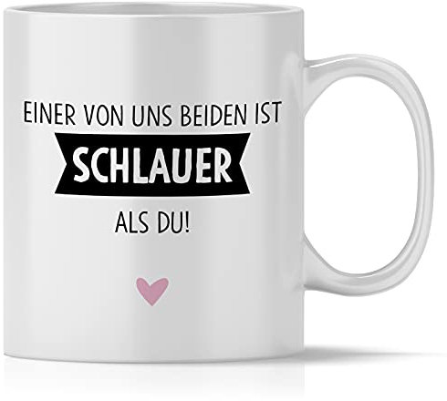 mindmonkeys® Tasse mit Spruch Einer von uns ist Schlauer als Du Fun Tasse Geschenke für Klugscheisser Besserwisser fürs Büro Geschnekidee zum Geburtstag Jubiläum Bürotasse Keramik 300 ml