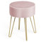 CASART Velvet Round Footstool, Metal Legs Vanity Pouffe Stool, Dressing Table Stools Ottoman for Bedroom Living Room (Pink)