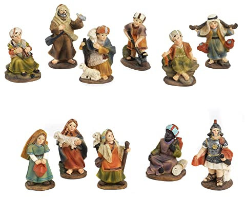 Set 11 Figurine Personaggi per Presepi (Mestieranti, Pastori e Soldato) 5 Cm in Resina