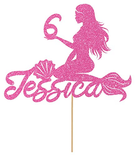 Personalised Birthday Mermaid Glitter Cake Topper- Light Pink Any Custom Age & Name Glitter Cake Decoration and Sprinkles - Happy Birthday Decorations - Personalised Toppers for Cakes by Cakeshop