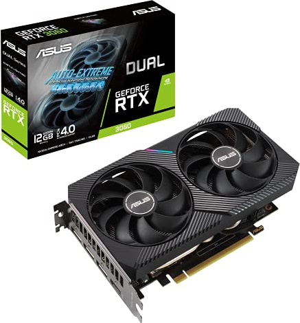 ASUS Dual NVIDIA GeForce RTX 3060 V2 12GB GDDR6 Gaming Graphics Card (PCIe 4.0, 12GB GDDR6 Memory, HDMI 2.1, DisplayPort 1.4a, 2-Slot Design, Axial-tech Fan Design, 0dB Technology)