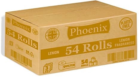 Phoenix Brand – 54 Rolls of Plastic Free Quilted White 3 Ply Toilet Paper (Lemon)