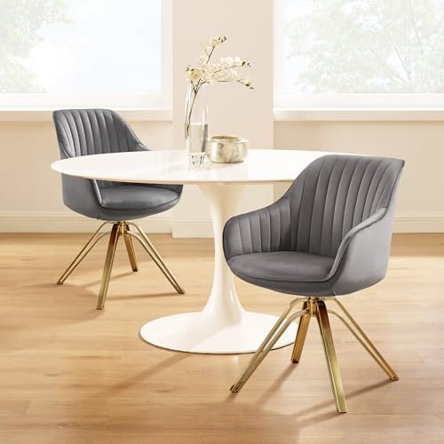 Zouron Drehstuhl Esszimmer 2er Set Sessel Grau Samtstuhl Polsterstuhl Armlehnstuhl Küchenstuhl Metallbeine Sitzfläche 43x43cm Wohnzimmerstuhl (Grau-Metallbeine-2 pcs)