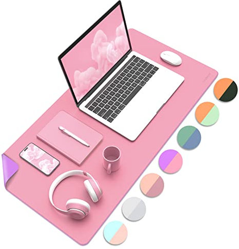 MoKo Desk Mat, Dual-Sided Office Desk Pad Waterproof, Large Protector Mouse Pad for Keyboard and Mouse, Leather Desk Writing Pad Large for Office/Home/Decor, 80x40cm, Violet+Eosine Pink