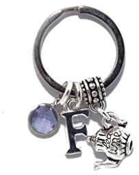 Teapot keyring personalised gifts birthstone initial bag charm keychain tea lover gift