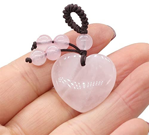 HXSCOO 25x25mm Coeur Porte-clés Naturel Rose Quartz Opale Agate Pierre Pendentif MakingDIYJewelry Sac À Main Bourse Ménage Charme Cadeau Ornement (Color : Rose Quartz)