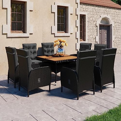 Festnight Rattan Gartenmöbel Set 8 Stühle Mit Tisch,Sessel Verstellbare Rückenlehnen,Rattan Gartenmöbel Set Schwarz,Sitzgruppe Garten Essgruppe 8 Personen,Terrassenmöbel Balkonmöbel