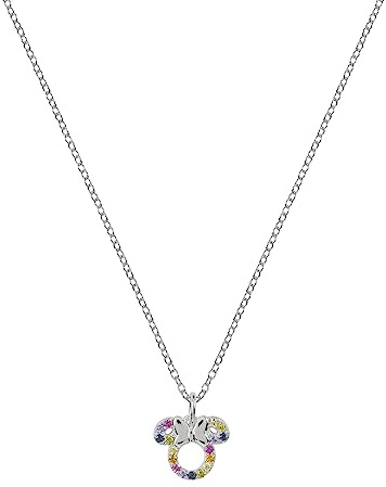 Disney Minnie Mouse Womens Girls Sterling Silver Multicoloured Cubic Zirconia Necklace N903917SZML-18.PH