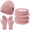 Damen Herren Winter Warm Beanie Mütze Loop Schal Schlauchschal Touchscreen Handschuhe Set mit Fleece Gefütterte Wintermütze Strickmütze Mützen Frauen Geschenk Weihnachten, (3 Stück) Rosa