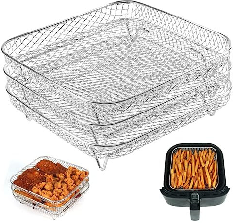 SunaOmni Rejilla Para Freidora De Aire 3 Piezas Apilables Torre Cuadrada De 8.27 Pulgadas Rejilla De Aire Cesta De Acero Inoxidable Para Asar Accesorios Para Freidora De Aire Para Barbacoa Horno