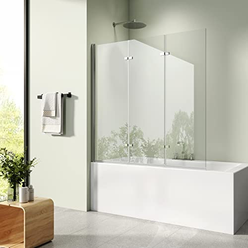 S'AFIELINA Mampara bañera plegable 130x140 cm, 3 hojas vidrio ESG 6mm con revestimiento NANO antical (1 ud)