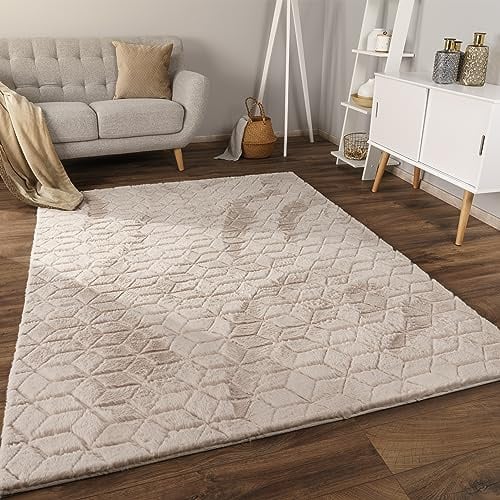 Paco Home Weicher Flauschiger moderner Bubble Wohnzimmer Teppich Hochflor Fell Geometrisches Design Hoch-Tief-Effekt, Grösse:160x220 cm, Farbe:Beige 5