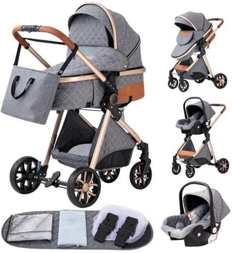 YAZOCO Poussette 3 en 1 Pliable Poussette Bebe Confort Moustiquaire, Couvre - Pieds, Porte - Gobelet, Coussin Poussettes et Landaus