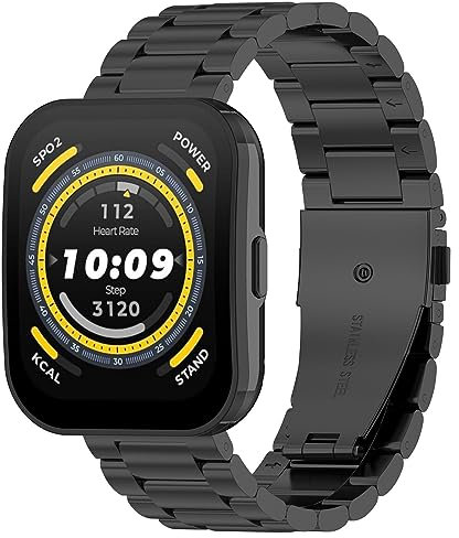 GIOPUEY Correas Compatible con Amazfit Bip 5/Bip 5 Unity, Acero Inoxidable La Correa [Resistente al Desgaste] Pulsera - Black