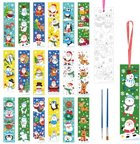 Landifor 80 Stück Weihnachten Lesezeichen zum Ausmalen Kinder Weihnachten Basteln Set DIY Weihnachtslesezeichen Papierbastlset Kreative Weihnachten Geschenke für Mädchen Junge Studenten