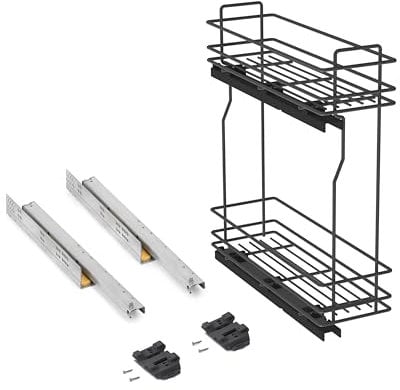 Emuca - Pull Out Bottle Rack with Soft closeTitaneMax, Side Mount, Soft Closing, Module 200 mm, Steel, Anthracite Grey
