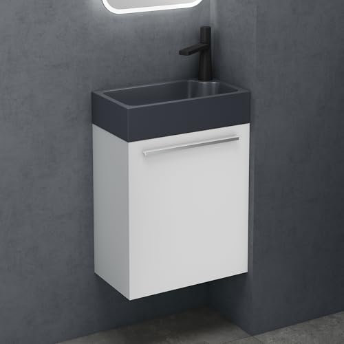 doporro Badezimmerschrank Badmöbel-Set in Weiß Matt BxTxH: 46x26x63 cm Waschbeckenunterschrank mit Mineralguss-Waschbecken in matt Anthrazit Gäste-WC Wandmontage Pisa