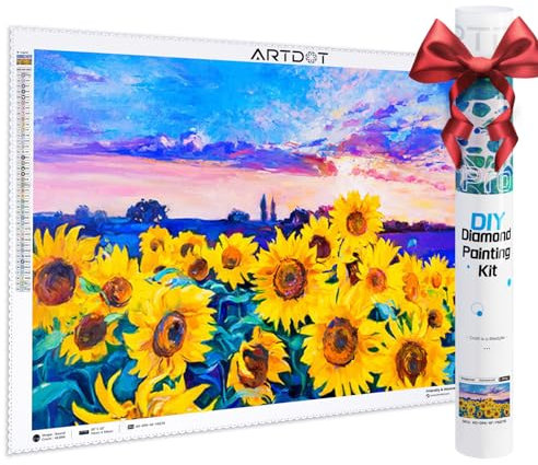 ARTDOT Lizenzierte 5D Diamond Painting Erwachsene Set 50×70cm, DIY Diamant Painting Bilder für Dekoration Wohnzimmer, mit Zubehör als Geschenk für Männer Mama Oma, Sonnenblume Blumen