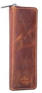 Alpenleder Federmäppchen - Model: ZWOA (Handgefertigt) - Nachhaltiges Bio-Leder aus regionaler Landwirtschaft | Etui Stifte, Federmappe für 2 Stifte *Fair Produziert* (6x6x21,5cm) (Wild Camel)