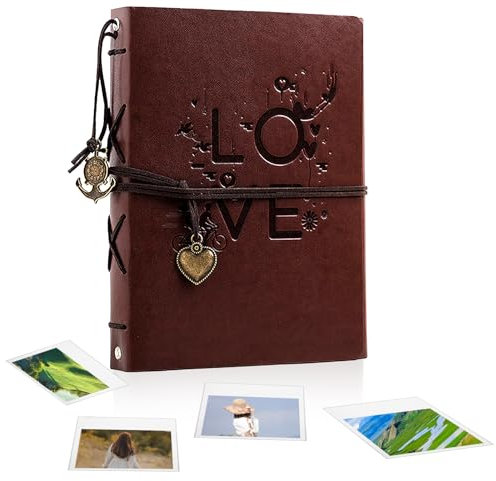 Fotoalbum Vintage Lederalbum 27x20,5cm, EUBSWA Selbstgestalten Fotobuch mit 60 Seiten Scrapbook für 420 Bilder, Hochzeit Gästebuch, Geschenk für Freund (LOVE)